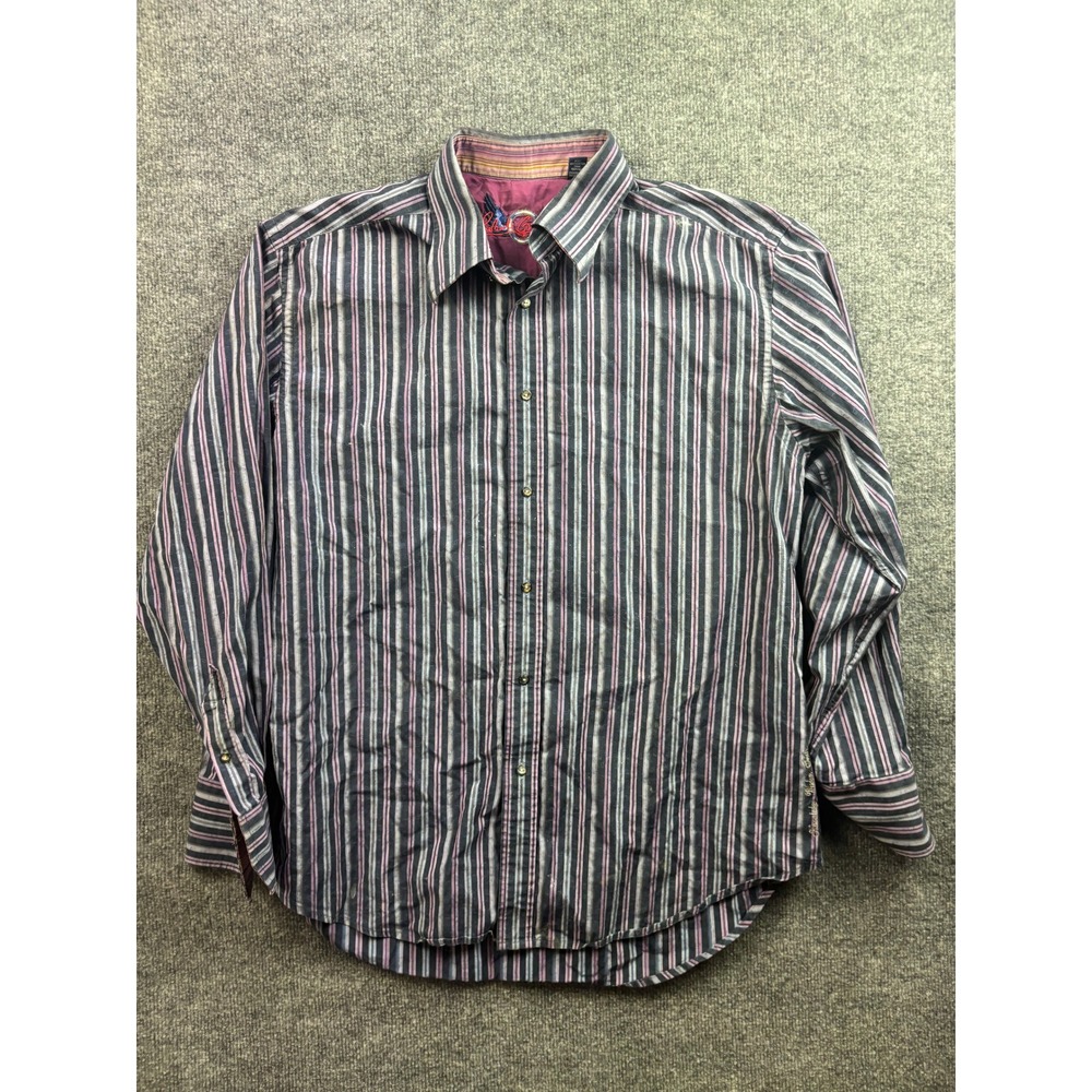 Robert Graham Button Down Shirt Mens XL Multi Color Striped Paisley Silk Trim